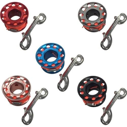 Scuba Diving Aluminium Finger Spool Reel 15/30m Line with Stainless Steel Snap Bolt Clip High Visibility Line