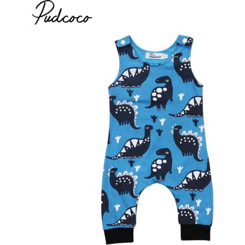 New 2020 Pudcoco 0-18M Dinosaur Newborn Baby Boy Sleeveless Romper Blue Anime Jumpsuit Playsuit Outfit Clothes Cotton 2019