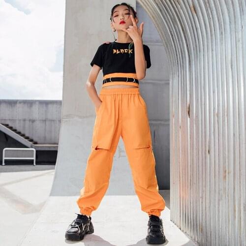 Summer Girls Jazz Dance Costumes Kids Hip-Hop Short-Sleeved Loose Pants ChildrenS Modern Dance Hip Hop Rave Clothes DN9112