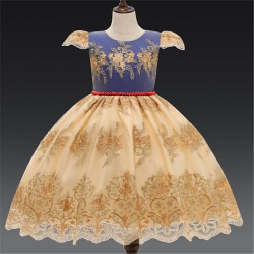 Little Girls Summer Formal Dress Floral Lace Short Sleeve Round Neck Dress Big Waist Bow Hollow Back Princess Party TuTu Dress