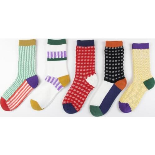 Fashion Grid Designs Pattern Socks Thick Womens Anklets Casual Relaxation Girls Low Tube Ladies Multi Colors