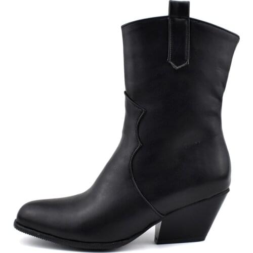 Fashionable Chelsea boots round head thick heel snake womens boots middle heel large 44 45 46 47 48