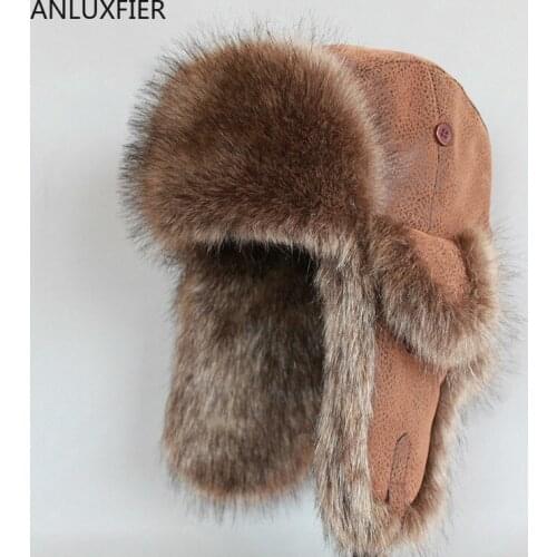 Adult Warm Bomber Hats Mens Lei Feng Hat Warm Winter War Windproof Snow Cap PU Leather Headwear and Winter Warm Cap B-8479
