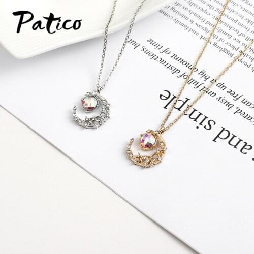 New Fashion Rose Gold Moon Necklaces & Pendants Real 925 Sterling Silver Chain Necklaces for Women Wedding Jewelry