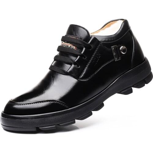 New Fashion Mens Cotton Shoes Men Winter Shoes Warm Snow Boots 2019 Middle-aged Father Shoes Men Boots Genuine Leather Boots