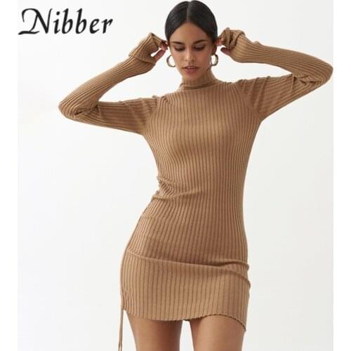 Nibber New Autumn Fashion Mini Dress Knitted Slim Half High Neck Drawstring For Urban Womens Daily Commuting Casual Wear