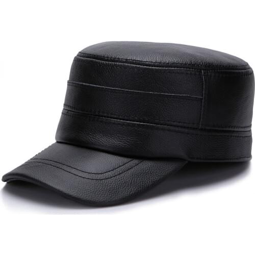 Male New Arrival Genuine Hat Adult Autumn Winter Warm Leather Cap Ear Protection Elderly Peaked Cap Flat New Year Gift B-7184