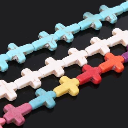 Wholesale 25pcs Manmade Howlite Cross Bead Stone Charm for Bracelets Jewelry Making 12*16mm