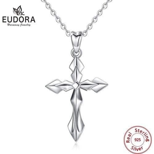 Eudora Sterling silver Unique Cross Pendant Christian Cross Necklace Fashion 925 silver Jewelry good luck gift for her CYD466