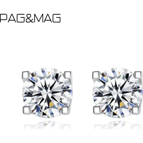 PAG&MAG 5mm Moissanite Earrings Diamond Stud Earrings 925 Sterling Silver Classic Diamond 4 Prong Earrings for Women Jewelry
