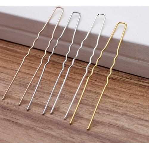 100pcs 64mm U Shape Hair Sticks Gold Silver Plated Copper Hair Fork Blank Setting For DIY Jewelry Making