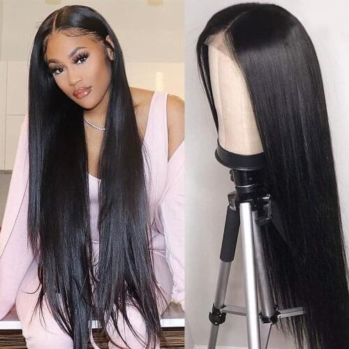 250% Density Lace Front Wig Straight 5*5 PU base Human Hair Wigs Soft Natural Color Peruvian 13X4 Straight Lace Frontal Wig