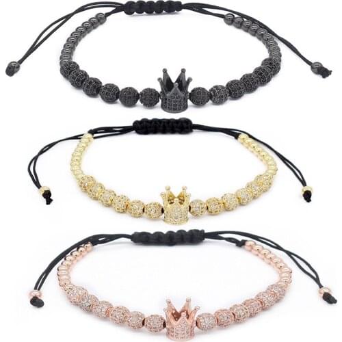 Poahfeel Luxury Cubic Zirconia Bracelets Men Jewelry Cz Crown Charm Braided Couple Bracelet Pulseira Feminina MBR170465