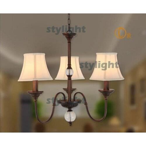 3 heads CRYSTAL BALL pendant lamp American country style fabric shade Chandeliers Dining Room Living Room bedroom Bar Light