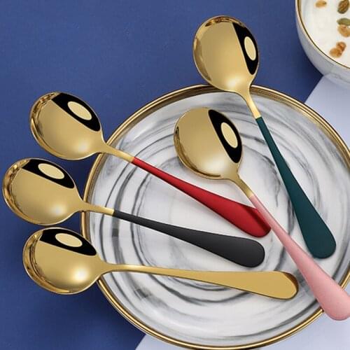 Buyer Star 10 Colors Stainless Steel Spoon With Handle Ice Spoon Coffee Spoon Tea Home Kitchen Tableware Spoons Size 17.5 CM