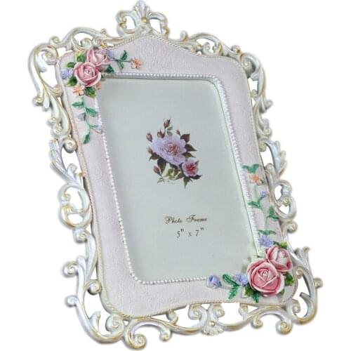 Retro Vintage Resin 7 Inch Pink Flower Photo Frame Picture Holder Home Wedding Decoration Gifts