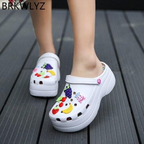 Summer Women Clogs Platform Garden Sandals Cartoon Fruit Slippers Slip on For Girl Beach Shoes Fashion Slides Outdoor