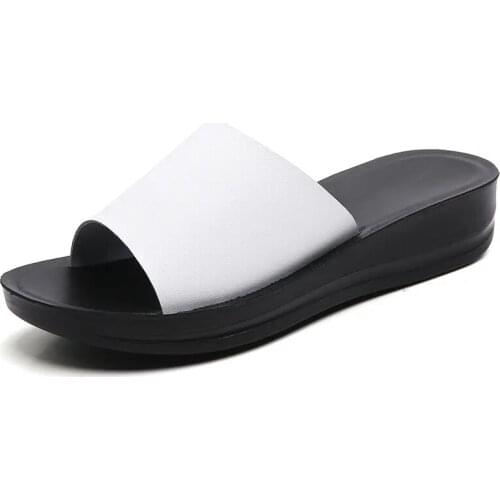 Summer Womens Sandals Leather Korean Leisure Thick Soled Elevated Sandals Wear Slippers Shaped Slippers Soft Antiskid Beach