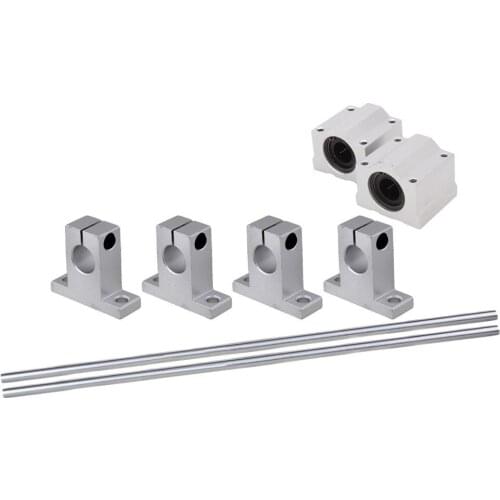Silver 12MM Dia Cylinder Linear Shaft Optical Axis L500mm&CNC Ball Slide Units Linear Rail Support with Linear Bearing Set of 8