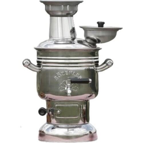 Sözenler 2.5 lt Chrome Steel Coal And Wood Samovar Anthracite Gray 40x30x20 cm Free Fast Shipping from Turkey