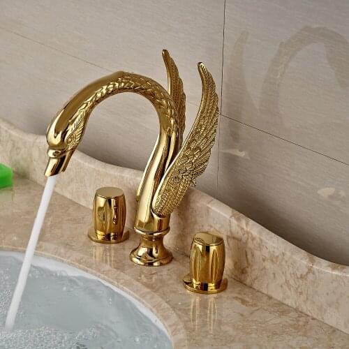 Swan Shape Widespread Bathtub Basin Sink Faucet Deck Mount Dual Handles Bathroom Mixer Taps