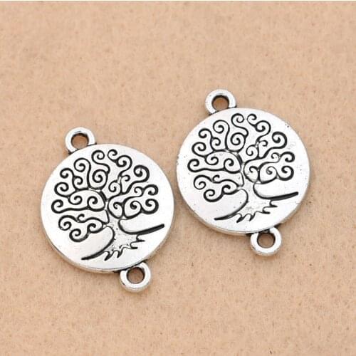 KJjewel Tibetan Silver Plated Tree of Life Connectors Charms Pendants Bracelet Necklace Jewelry Making Accessories DIY 27x20mm