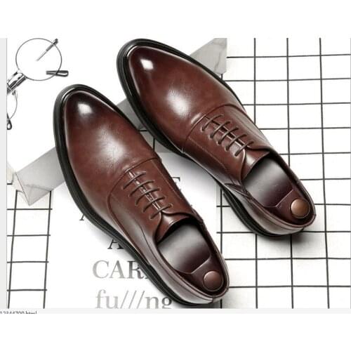 Mens Formal Shoes Genuine Leather Oxford Shoes For Men Black Brown Dress Shoes Wedding Shoes Lace Up Leather Large size