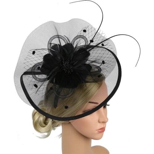 Fascinators Hat for Women Tea Party Sexy Black Headband Ladies Horquilla Wedding Cocktail Flower Mesh Feathers Hair Clip