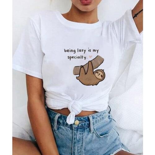 Summer Women T-shirt New Sloth Animal Cup Top Loose Cute Cartoon Harajuku T-shirt Short Sleeve T-shirt womens clothing plus size