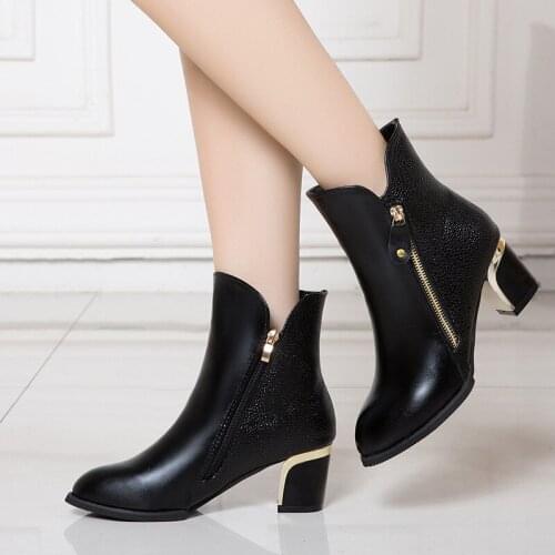 Women Fashion Side Zipper Ankle Boots Autumn/ Winter Martin Boots Pointed High Quality Solid Ladies Shoes PU High Heels Boots