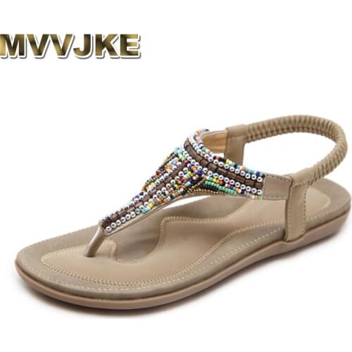 MVVJKE Sandals Summer string bead Flat Sandals New Bohemian Flip Flops Women Shoes Flip Flops Roman Casual Beach Sandals