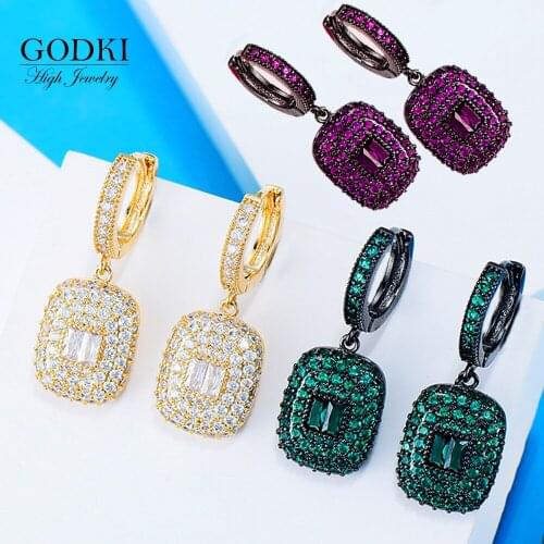 GODKI New Trendy Fashion Drop Earrings For Women Wedding Cubic Zirconia Dubai Bridal Earrings Costume Jewelry 2020 Summer Party
