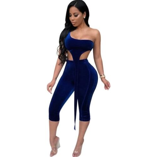 Women Velvet Two Piece Set Sexy One Shoulder Strapless Camis Crop Top and Knee-length Pant Sets Club Party Matching Set Outfits
