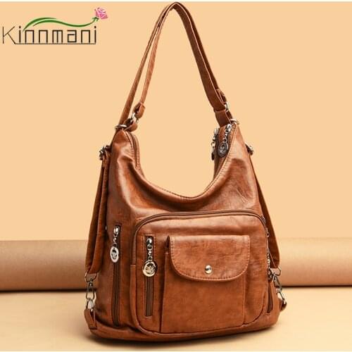 3 In 1 Women Back Pack Bagpack Vintage Women Bag Retro Pu Leather Ladies Casual Tote Designer Shoulder Bag Womens Handbag Sac