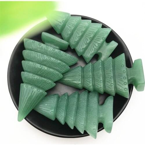 1PC Natural Green Aventurine Crystal Hand Made Carved Christmas Tree Crystal Carved Figurine Natural Stones and Minerals