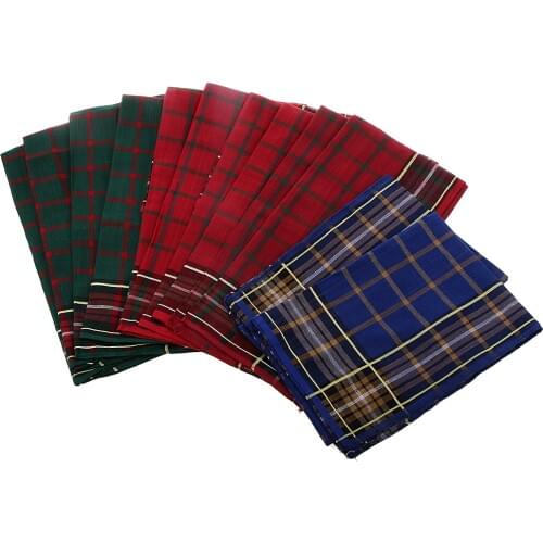 12PCS Wholesale Vintage Mens Handkerchief 100% Cotton Plaid Pocket Square Male Wedding Hanky Xmas Accessories