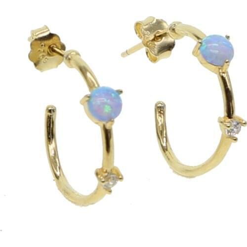 2021 New 925 sterling silver jewelry cute sparking cz earring Round blue Opal stone stud Earings for girl women Opal cz Earrings