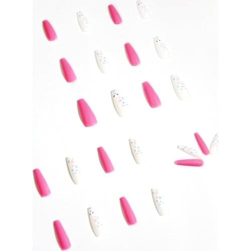 24pcs Clouds Smileys Print Nail Patch Glue Type Removable Long Paragraph Fashion Manicure Save Time False Nail Patch SANA889