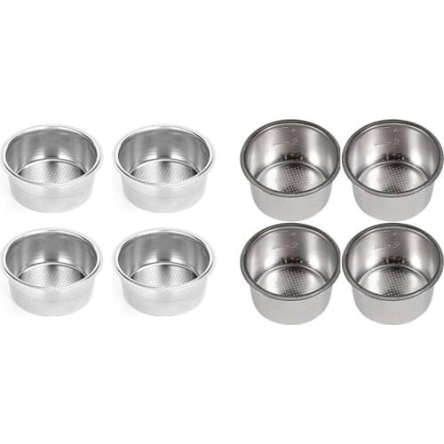 8PCS 51Mm 2-Cup 4-Cup High Pressure88 Coffee Machine Filter Basket Stainless Steel Single Layer Cups