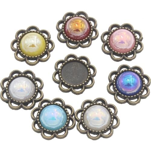 14mm 20pieces Wholesale Craft Supplies with AB Pearl for Handicraft Hairbow Accessories Retro Applique For Clothing Bulk Sale