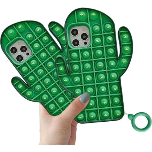 ASINA Fidget Toy Case for iphone11 12 Pro Max Push Pop Bubble Silicone Rubber Phone Case for iPhone 7 8 Plus X XS Max Cactus