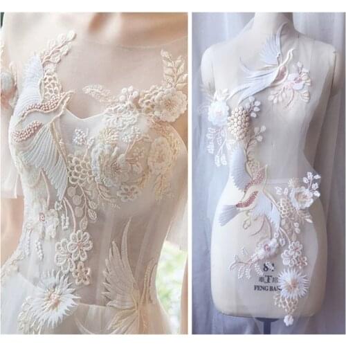 Large Flower Embroidery Sew On Patches Applique Clothing Patch Wedding Dress Lace Fabrics Accessories Decoration Material