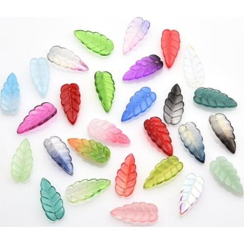 50Pcs 10x23mm Leaves Shape Lampwork Beads Multi Gradient Color Glass Leaf Beads For Jewelry Making Earrings DIY Accessories