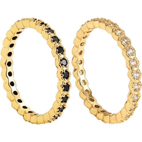 Black and Clear CZ Zircon Stone Thin Rings for Women Girls New Trendy Gold-plated Copper Finger Rings Wedding Engagement Jewelry