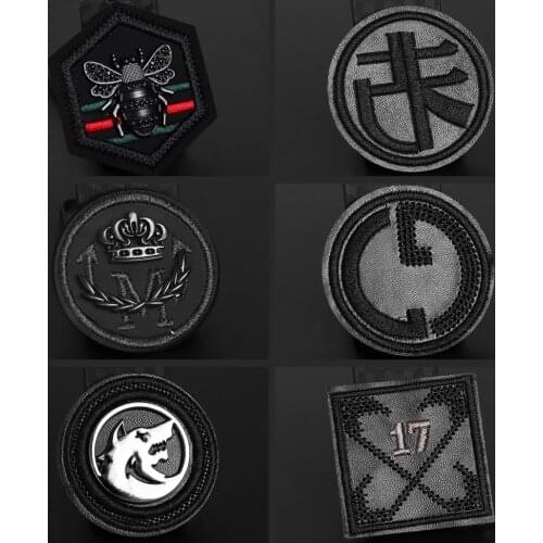 Black leather metal honeybee Wolf head punk embroidered Badge knapsack personality Decorative patches sewing ironing on clothes