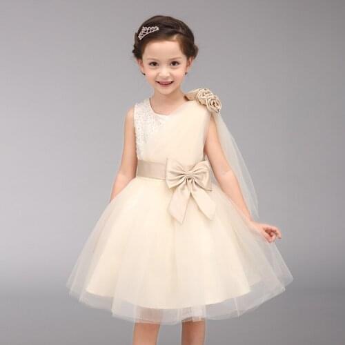 Childrens Princess Dress High-end Girl Bow Lace Flower Girl Dress Pompon Show Dress Girl Party Dress 4 Colors