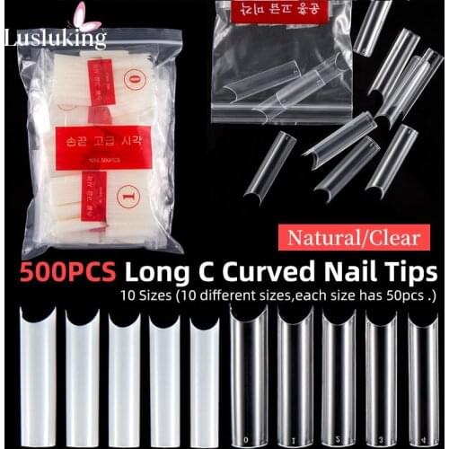 500Pcs C Curve XL Long Square Half Cover False Nail Tips Artificial Acrylic UV Gel Manicure Clear Natural DIY Design Tool