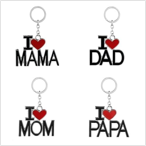 Enamel Letter Keychain I Love MAMA/MOM/DAD/PAPA Cartoon Key Chains Heart Pendant Bag Rings Souvenir Jewelry birthday keyring