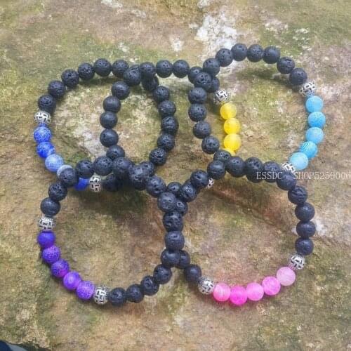 HFANCYW New 8mm Natural Blue Pink White Colorful Weathered Onyx Volcanic Stone Beads Bracelet Handmade Unisex Jewelry Wholesale