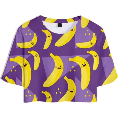 Summer 3D Print many bananas Purple T-shirt Exposed navel Girls women Fruits 3D T-shirt Exposed navel casual cool Tees shirts